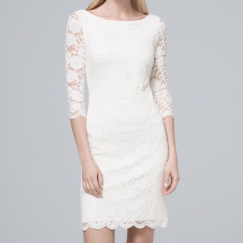 WHBM Women’s New White Floral Lace 3/4 Sleeve Shift Dress